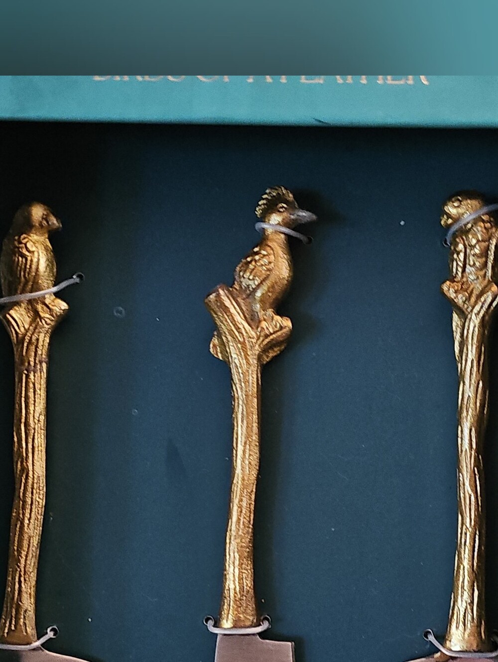 Anthropologie Gold Bird-Handled Set Of 3 Cheese Knives